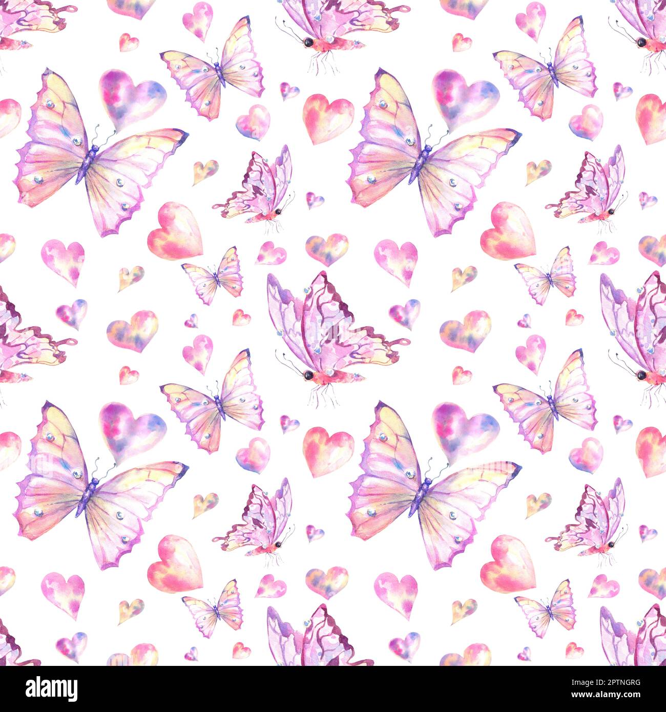 Cute butterflies hand drawn watercolor seamless pattern. Animalistic ...