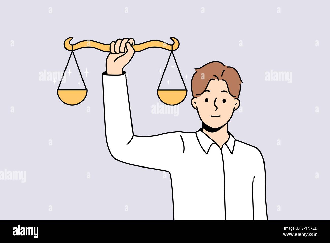 Man holding scales in hands showing balance. Male with weighs