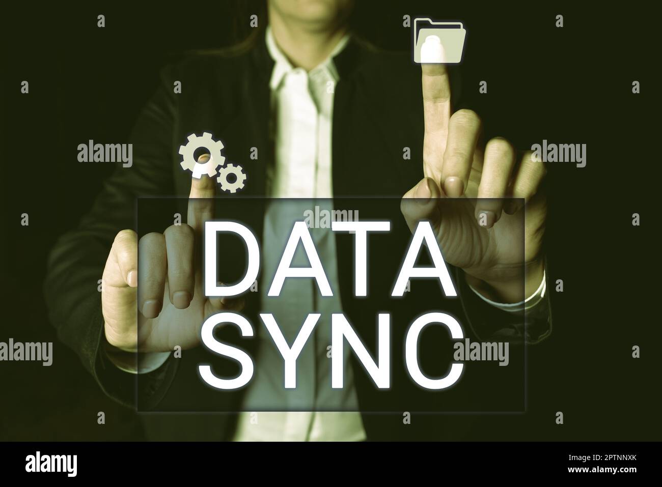 Handwriting text Data Sync, Internet Concept data that is continuously generated by different sources Stock Photo