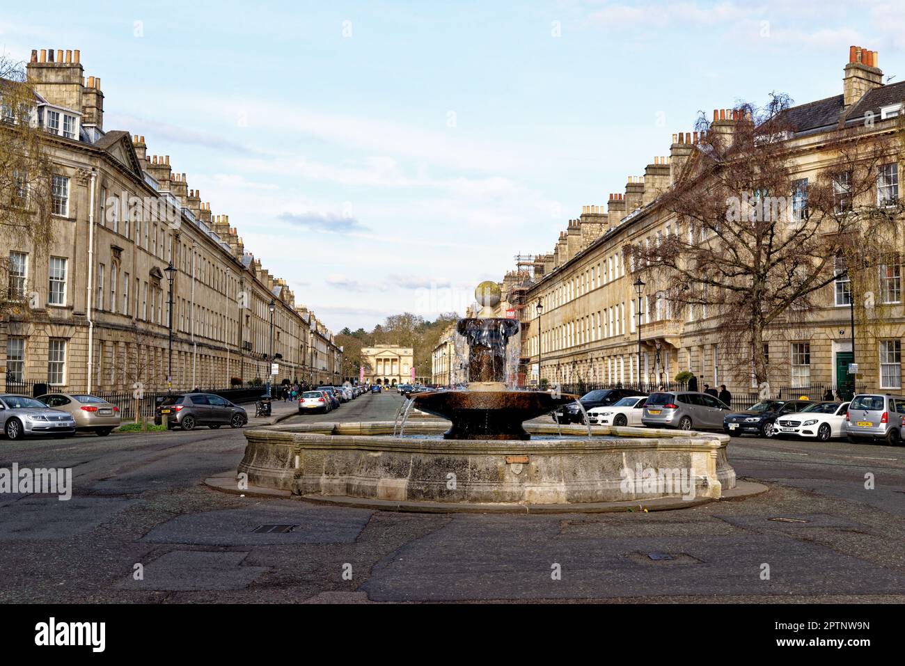 Fountain at Laura Place and Great Pulteney Street in Bath city, Somerset, England - 8th of April 2023 Stock Photo