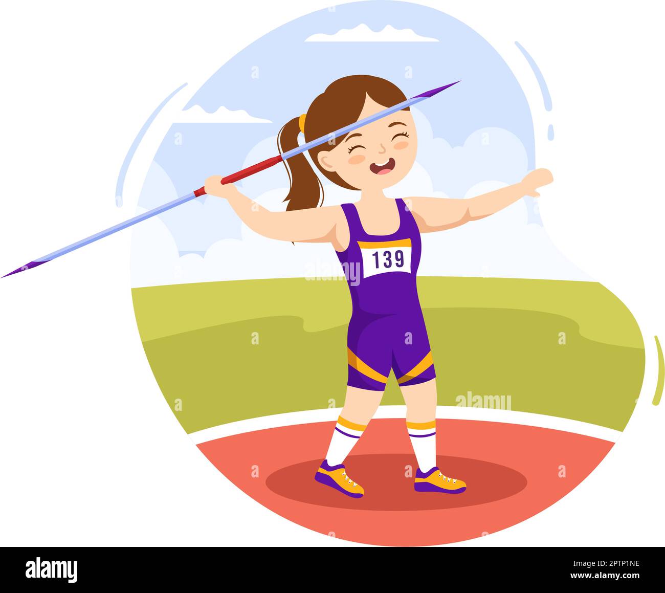 Javelin Throwing Kids Athlete Illustration using a Long Lance Shaped