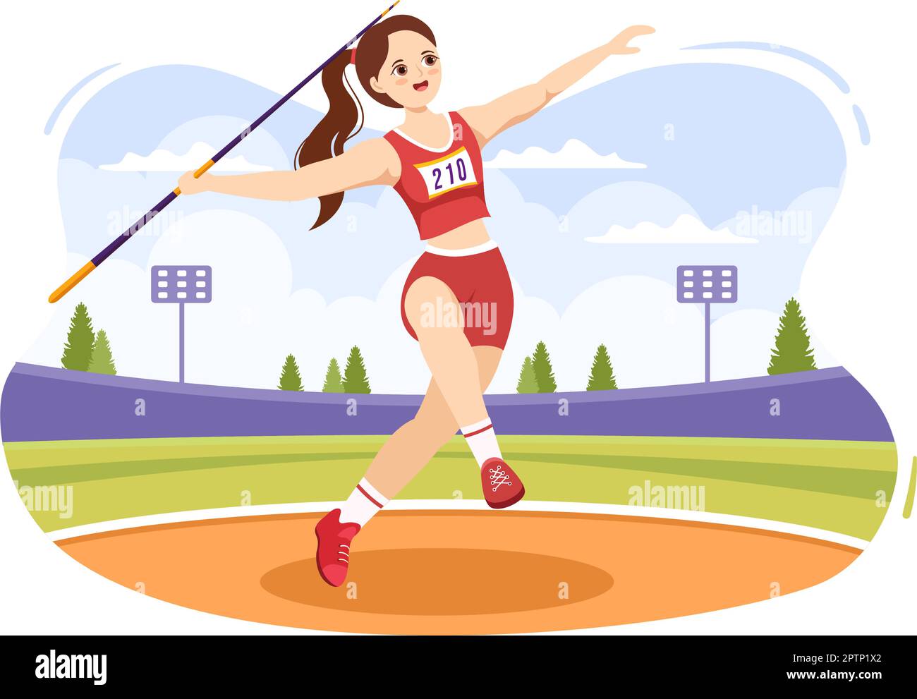Javelin Throwing Athlete Illustration using a Long Lance Shaped Tool to