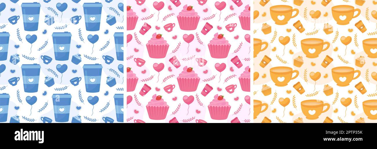 Set of Happy Valentines Day Seamless Pattern Design Love Greeting Card ...
