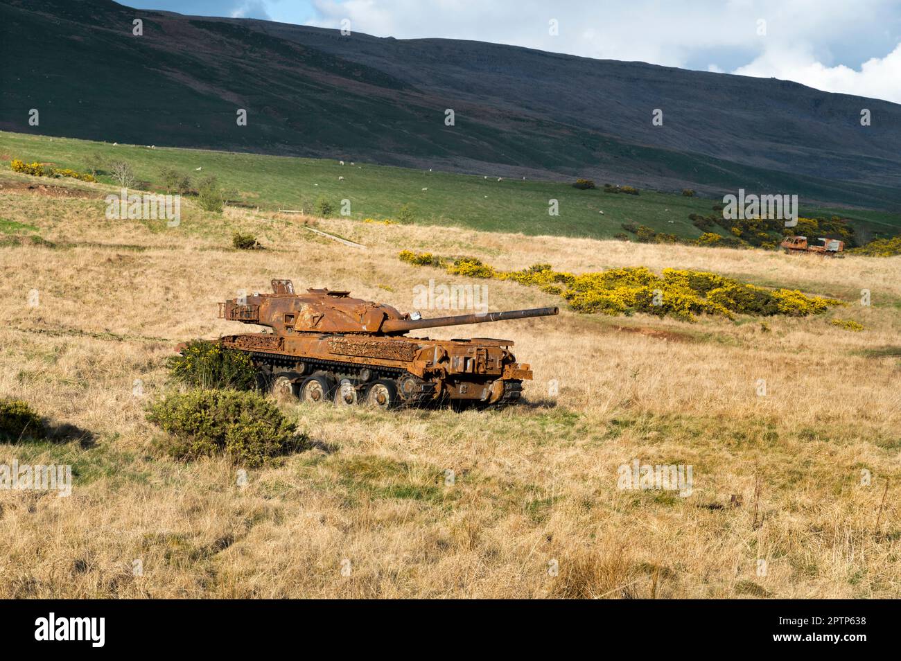 Old tank on the Warcop Training Area, a Ministry of Defence army training area, Warcop, Westmorland, UK Stock Photo