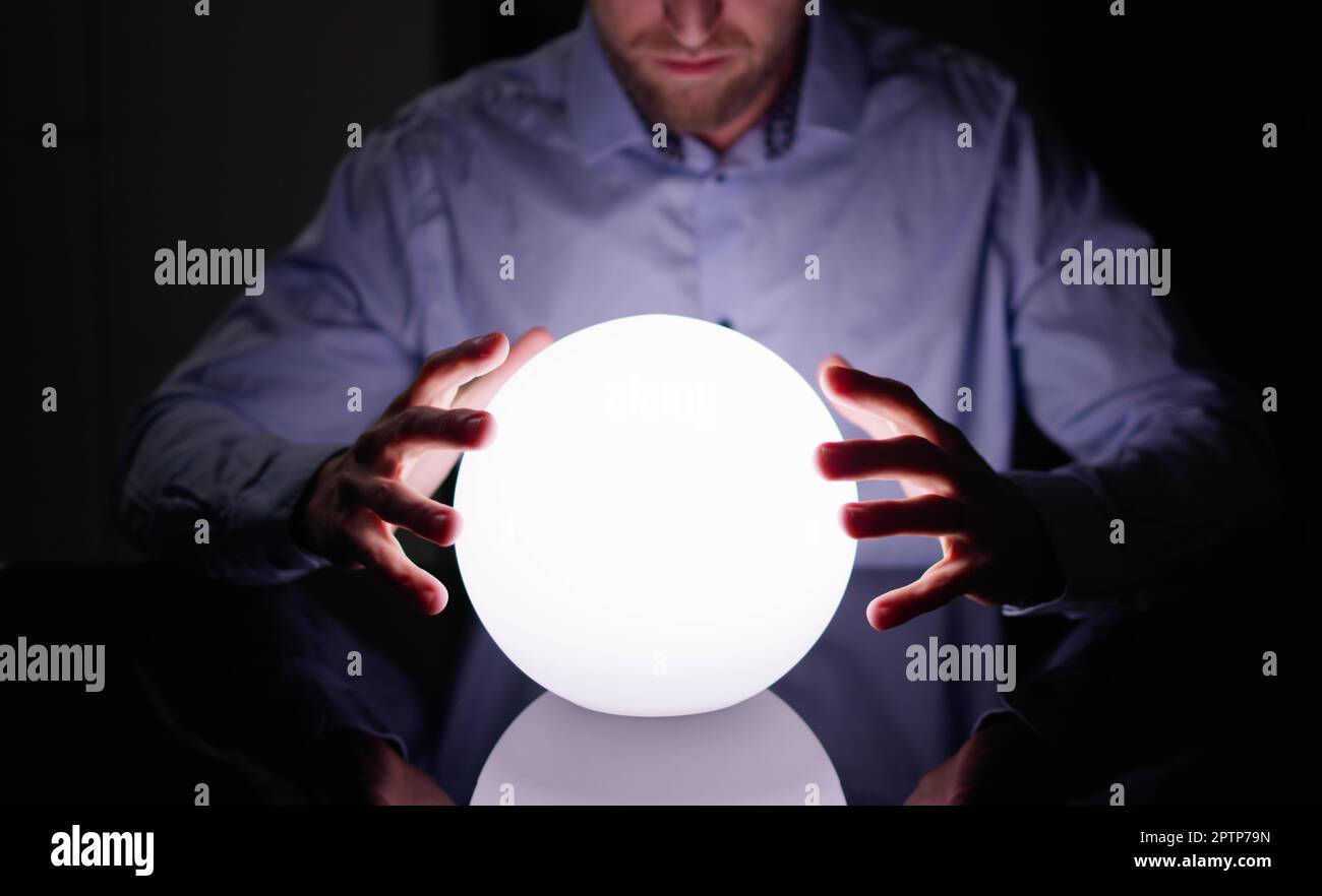 Psychic Predicting Future Using Crystal Ball. Business Visionary Stock