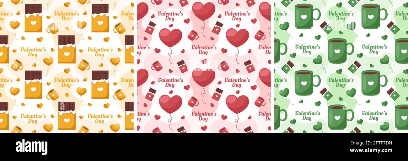 Set of Happy Valentines Day Seamless Pattern Design Love Greeting Card ...