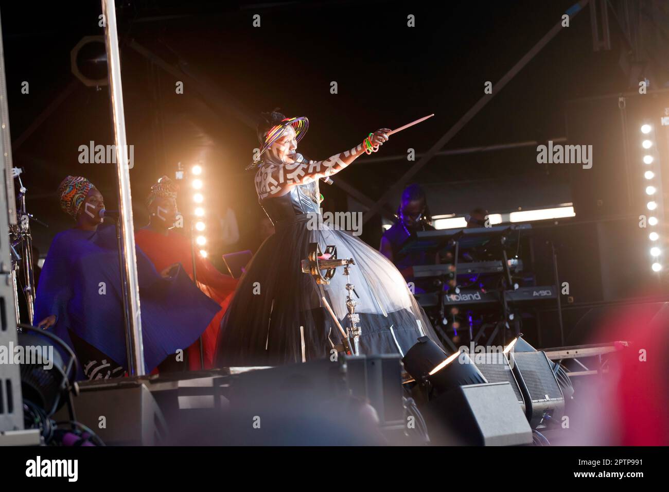 Close-up of Grace Jones headlining on the main stage at  the OnBlackheath Music Festival 2019 Stock Photo