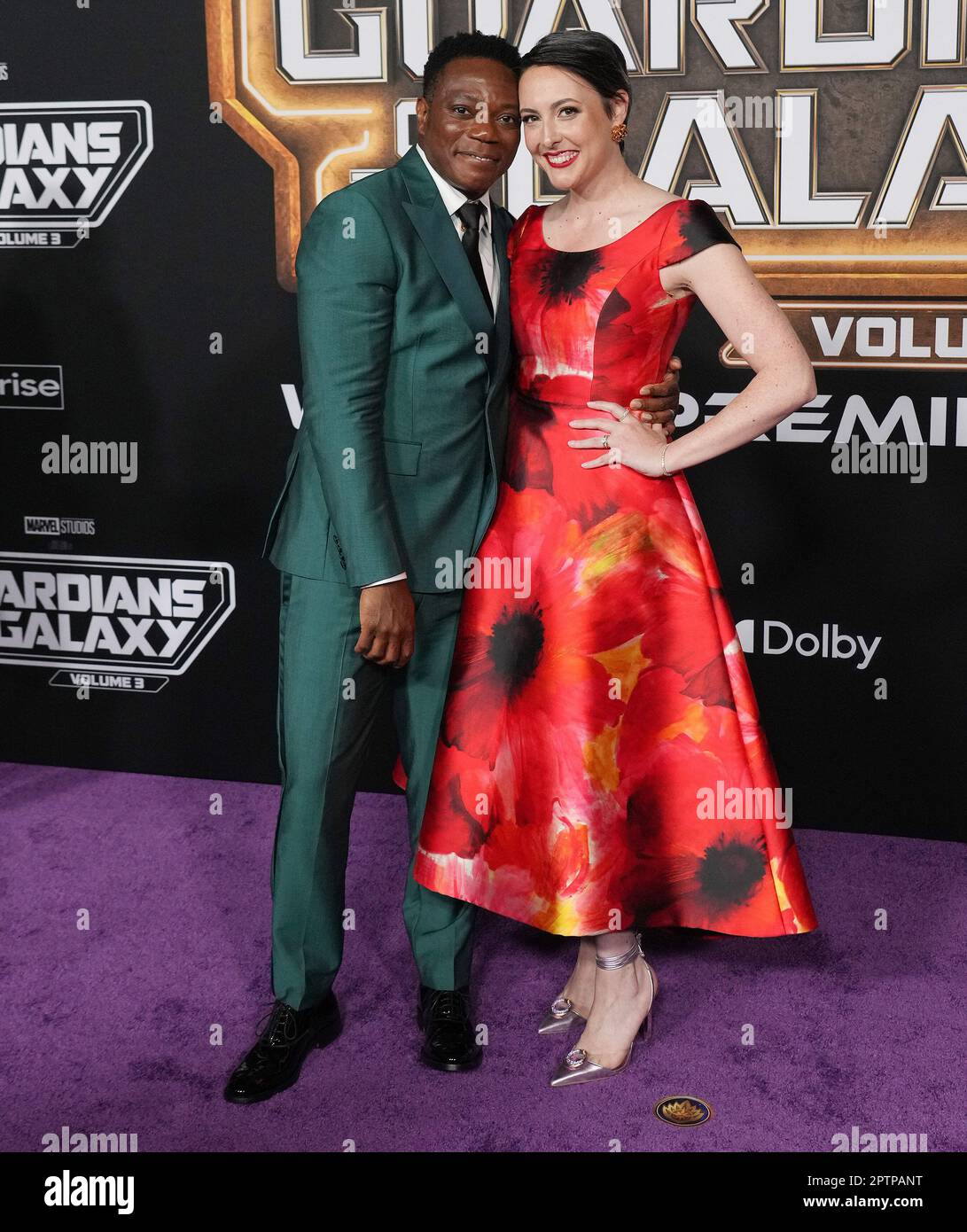 Los Angeles, USA. 27th Apr, 2023. (L-R) Chukwudi Iwuji and Angela Trevino  at the GUARDIANS OF THE GALAXY VOL. 3 World Premiere held at the The Dolby  Theater in Hollywood, CA on