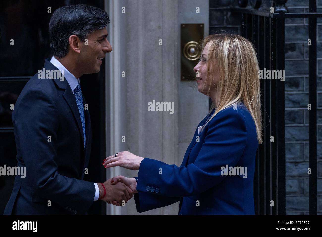 London, UK. 27th April, 2023. Rishi Sunak (l), Prime Minister of the United Kingdom, greets