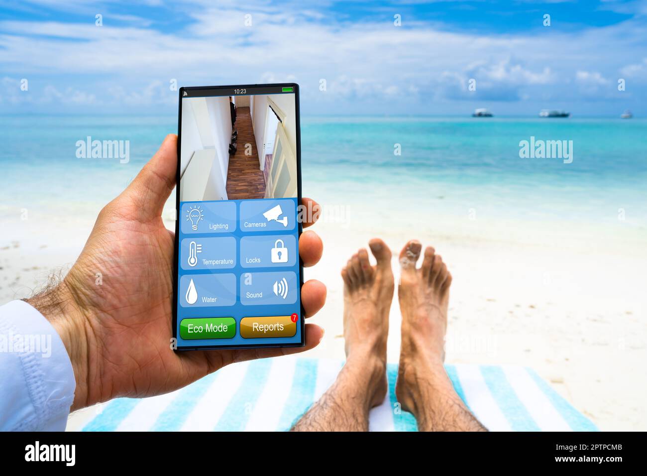 Security CCTV Cameras On Beach. Spy Gadgets Stock Photo