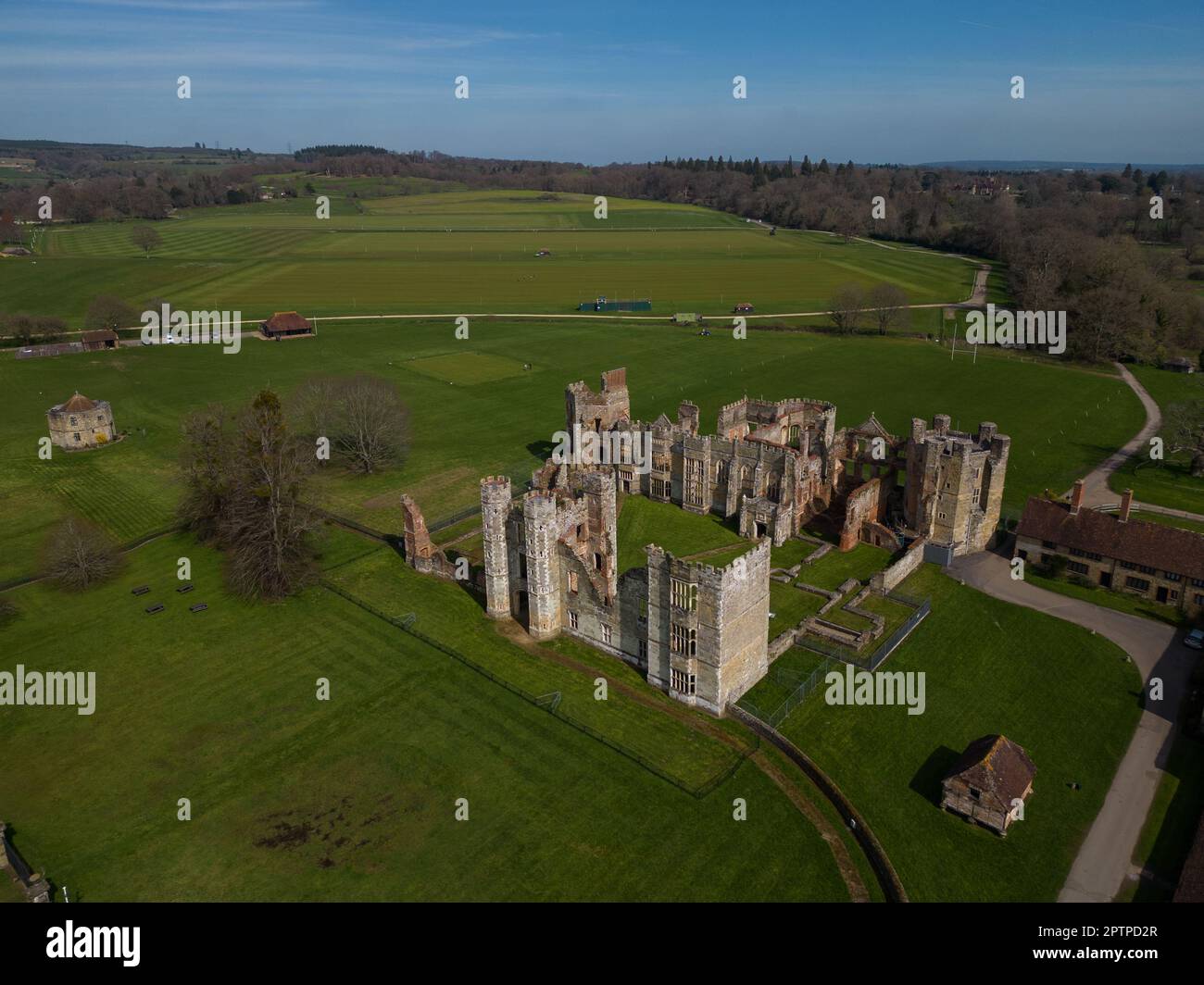Midhurst, West Sussex England, 9th April 2023. A general view looking across Cowdray ruins in Midhurst  Credit should read Paul Terry/Alamy Stock Photo