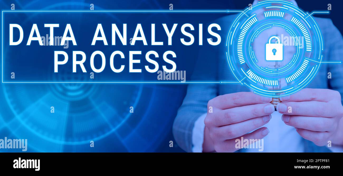 Conceptual caption Data Analysis Process, Word Written on the procedures or techniques in analyzing the data Stock Photo