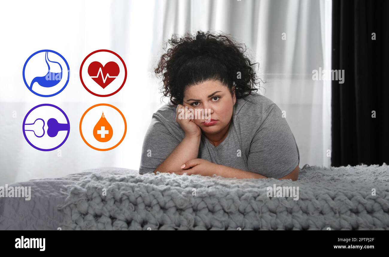 Virtual icons demonstrating different health problems and overweight ...