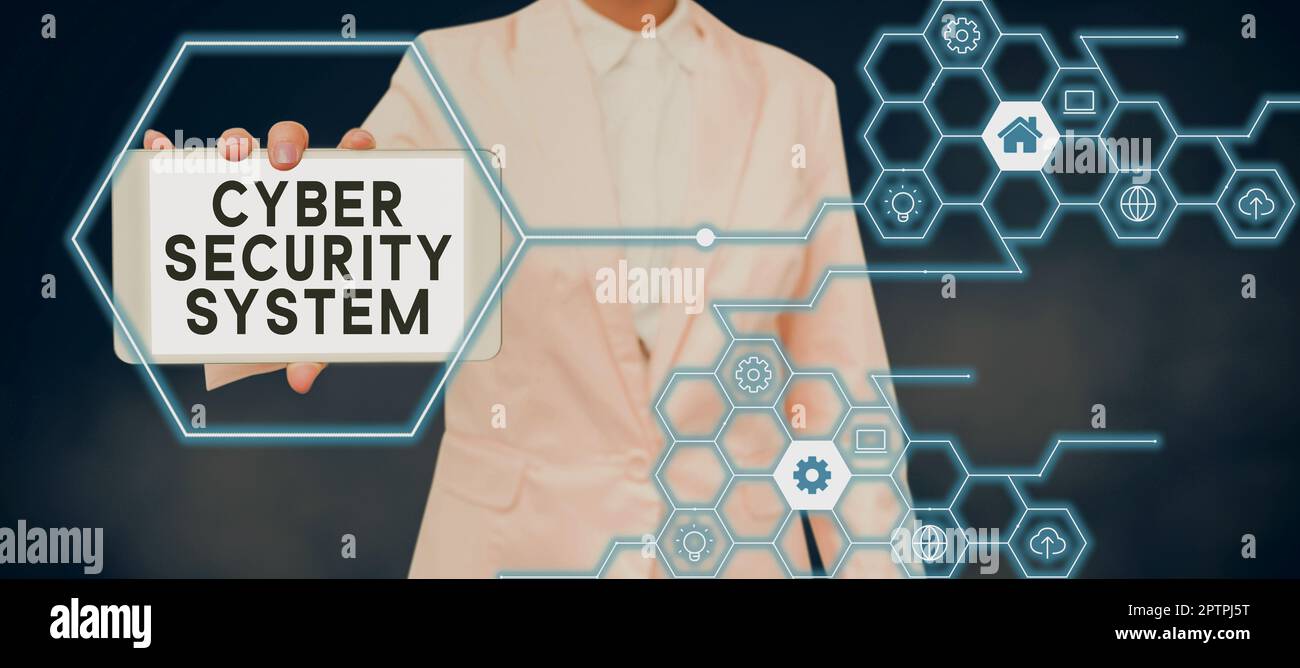 Handwriting text Cyber Security System, Word for Techniques of protecting computers from hacking Stock Photo