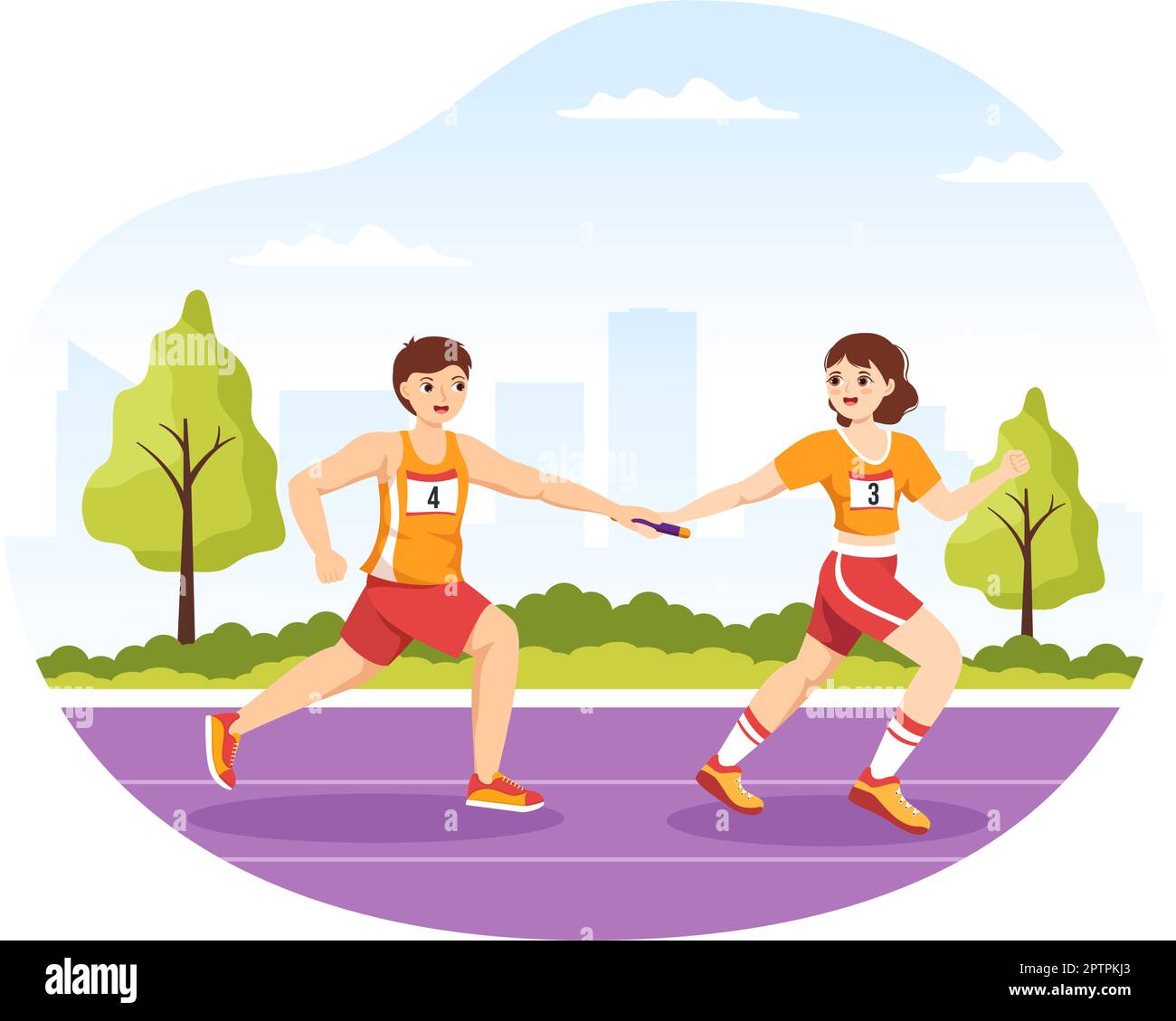 Relay Race Illustration by Passing the Baton to Teammates Until
