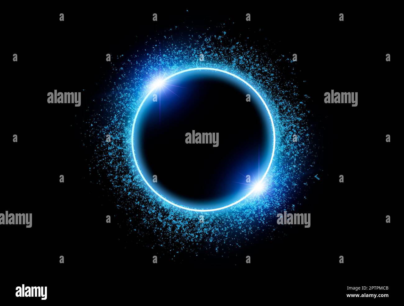 circle light frame blue on black background Stock Photo