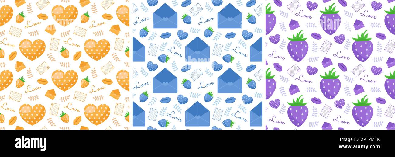 Set of Happy Valentines Day Seamless Pattern Design Love Greeting Card ...