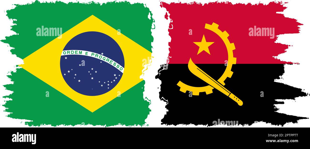 Angola and Brazil grunge flags connection, vector Stock Vector