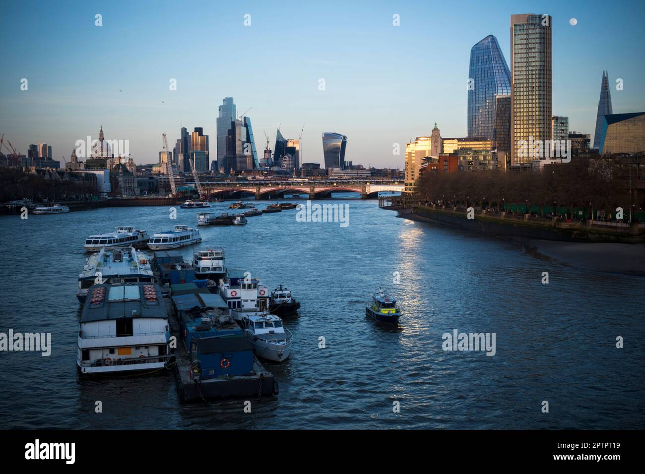 River Thames in London as moon rises over the capital Stock Photo - Alamy