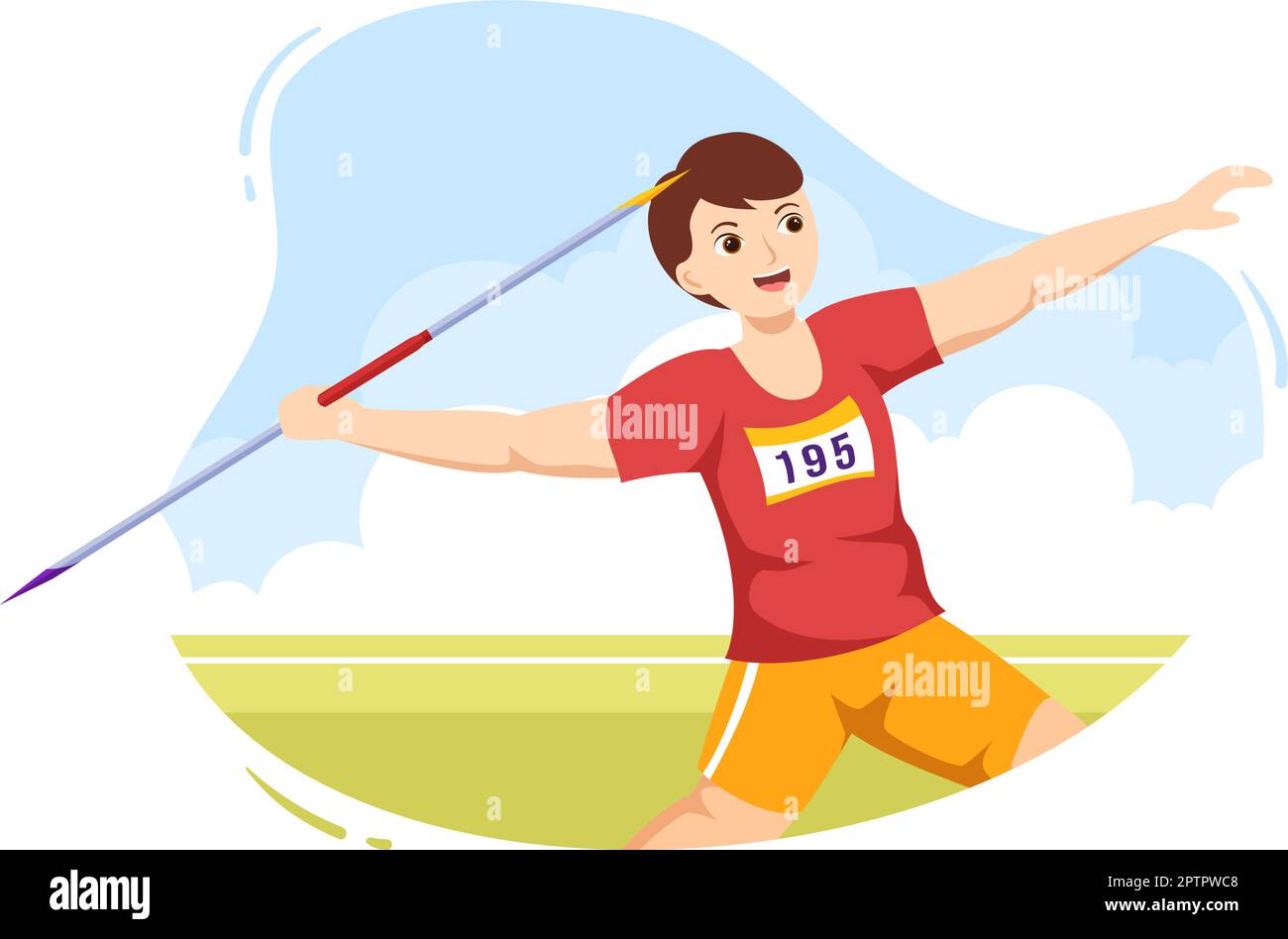 Javelin Throwing Athlete Illustration using a Long Lance Shaped Tool to