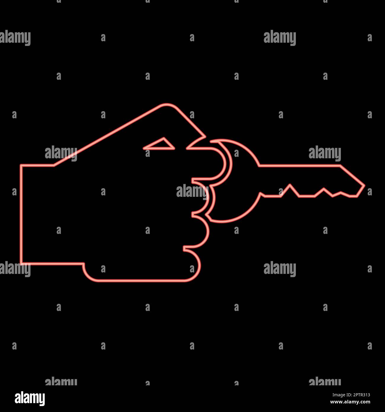 Neon hand holds key Concept opening Idea success Business access sign Unlock solution Passkey