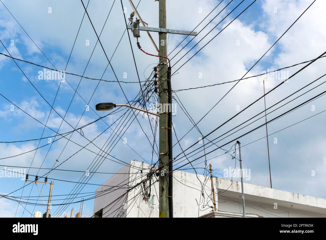 Complex arrangement of electricity power lines, Isla Mujeres, Caribbean