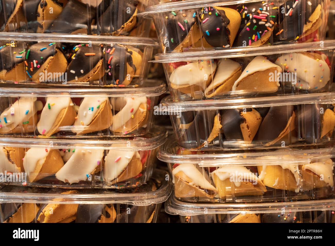 Fortune Cookies packaged and stacked Stock Photo Alamy
