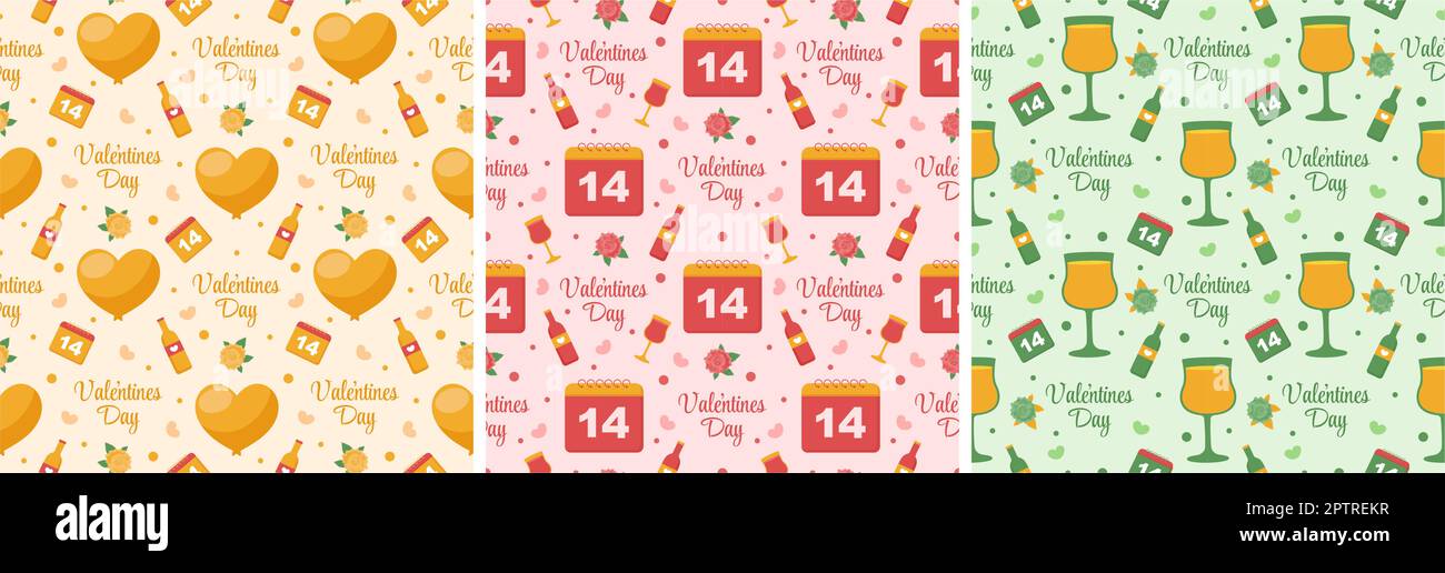 Set of Happy Valentines Day Seamless Pattern Design Love Greeting Card ...