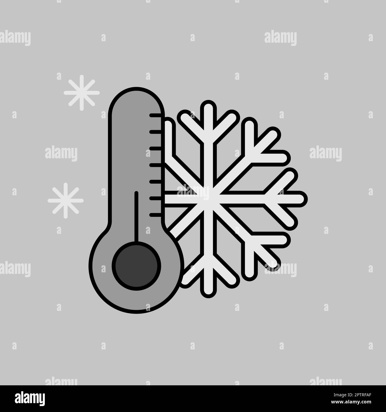 Thermometer and snowflake vector isolated grayscale icon. Thermometer