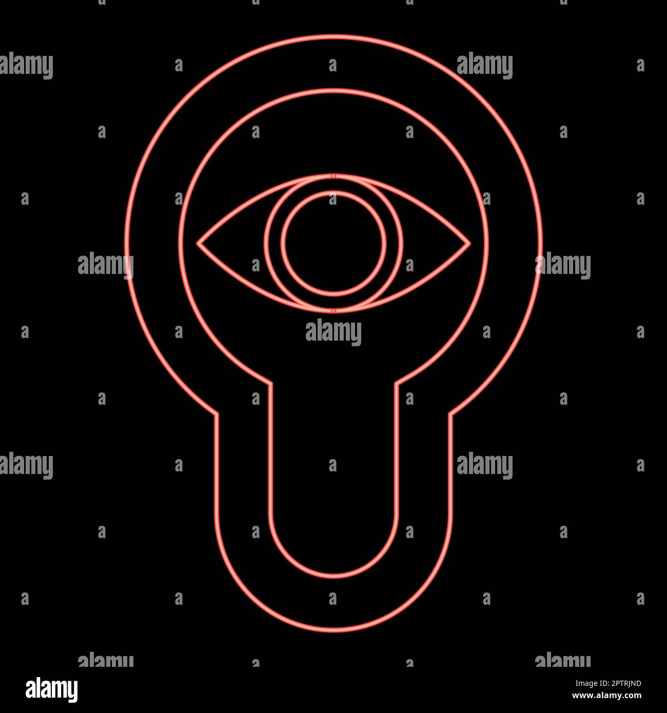 Neon keyhole eye looking Lock door Look concept red color vector illustration image flat style