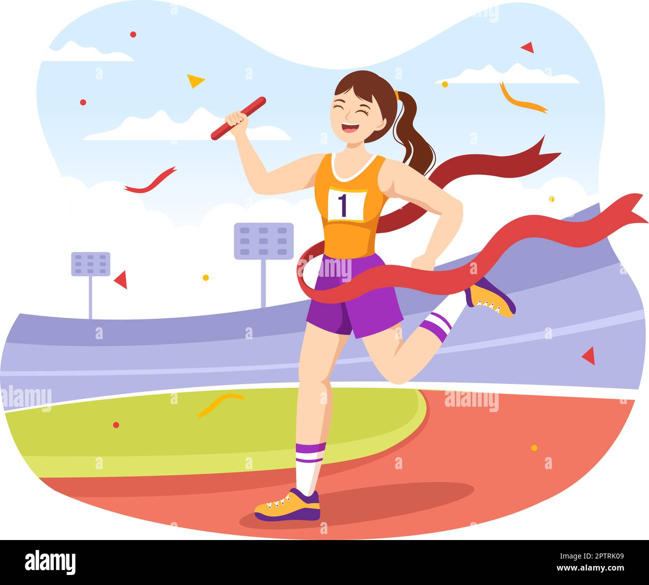 Relay Race Illustration by Passing the Baton to Teammates Until Reaching the Finish Line in a Sports Championship Flat Cartoon Hand Drawing Template Stock Vector