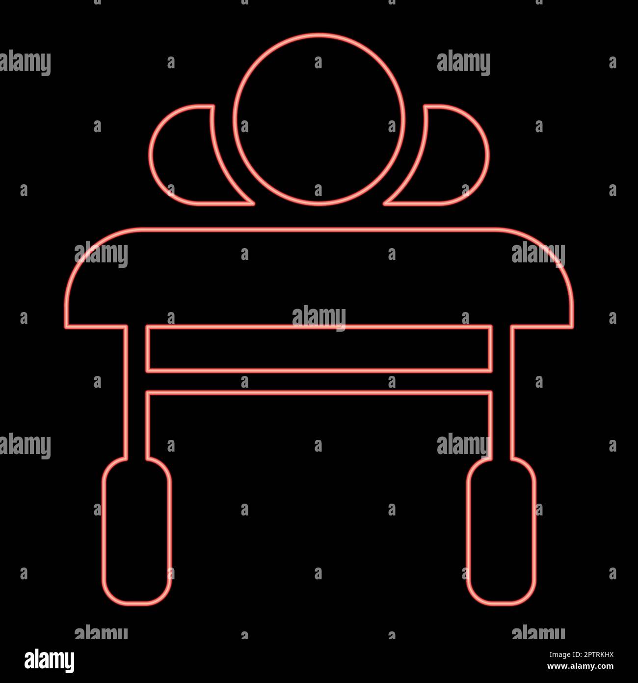 Neon patient lying on medical bed couch view from head Sick man Rehabilitation red color vector