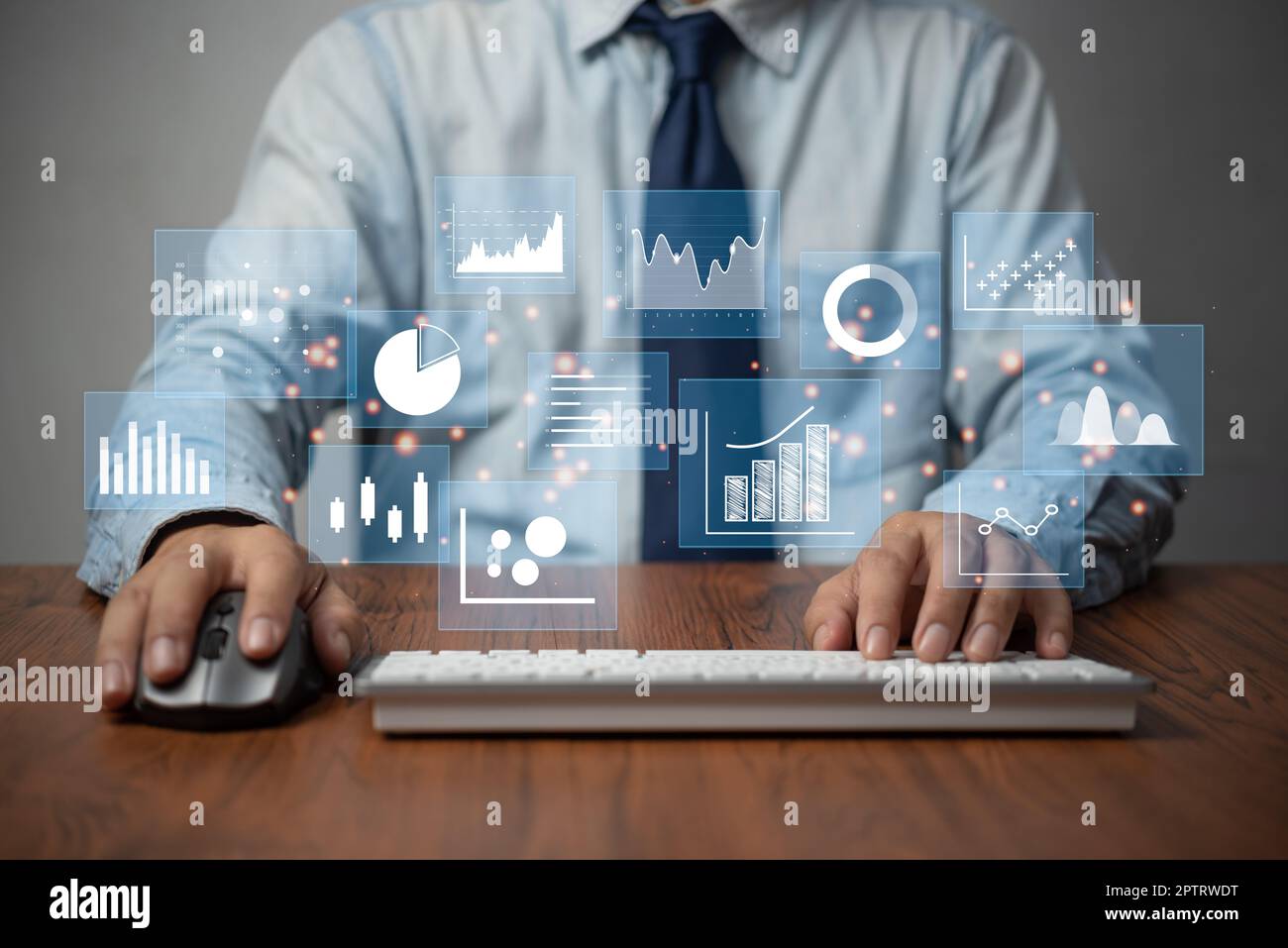 Big data analytics and business intelligence, business analytics concept with chart and graph icons on a digital screen interface with key performance Stock Photo