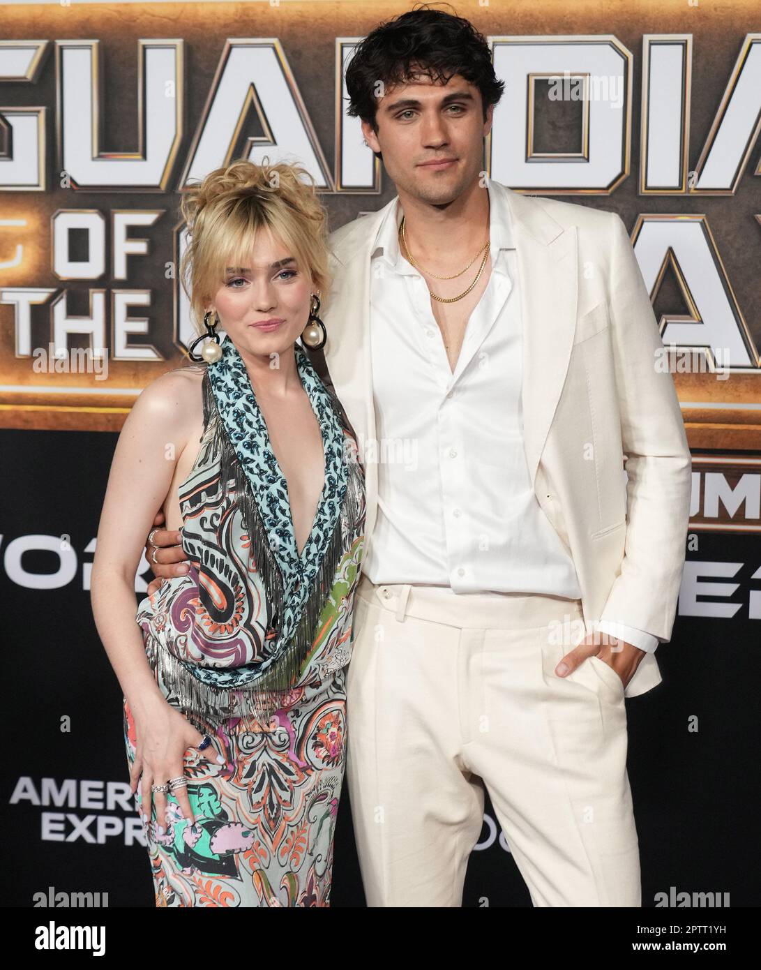 (L-R) Meg Donnelly and Drake Rodger at the GUARDIANS OF THE GALAXY VOL