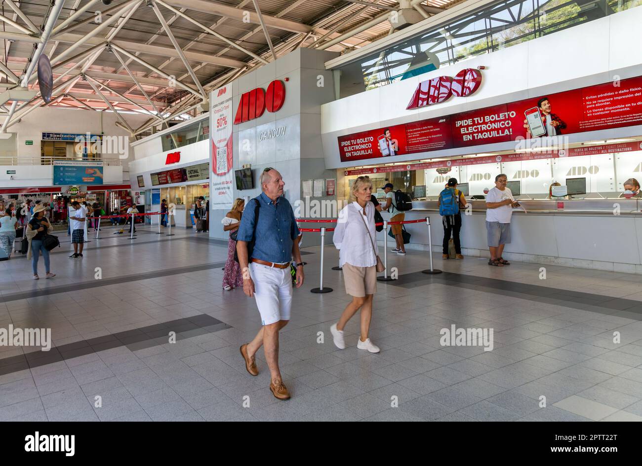 ADO bus terminal downtown city centre, Cancun, Quintana Roo, Yucatan Peninsula, Mexico Stock