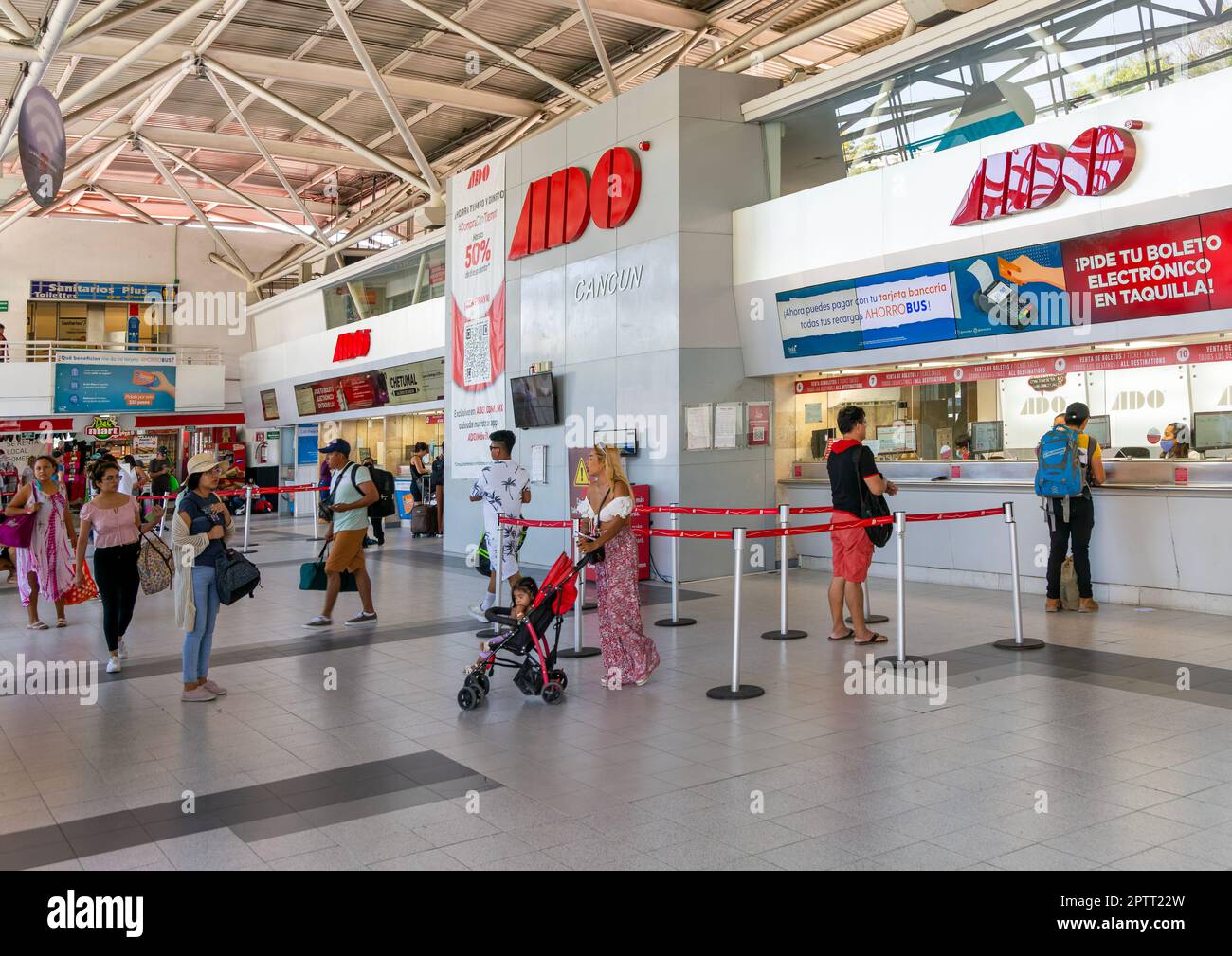 ADO bus terminal downtown city centre, Cancun, Quintana Roo, Yucatan Peninsula, Mexico Stock