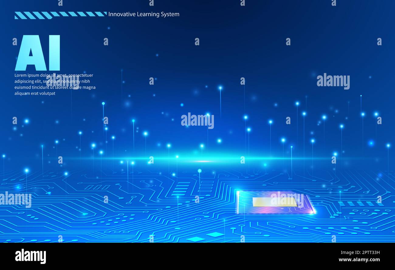 AI technology concept chipset on circuit board in futuristic style ...