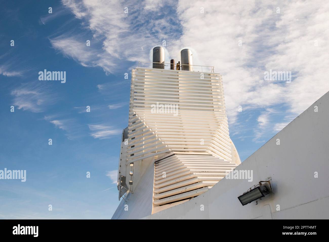 Mediterranean, GNV ferry from Genoa to Tangier, Boat funnel Stock Photo
