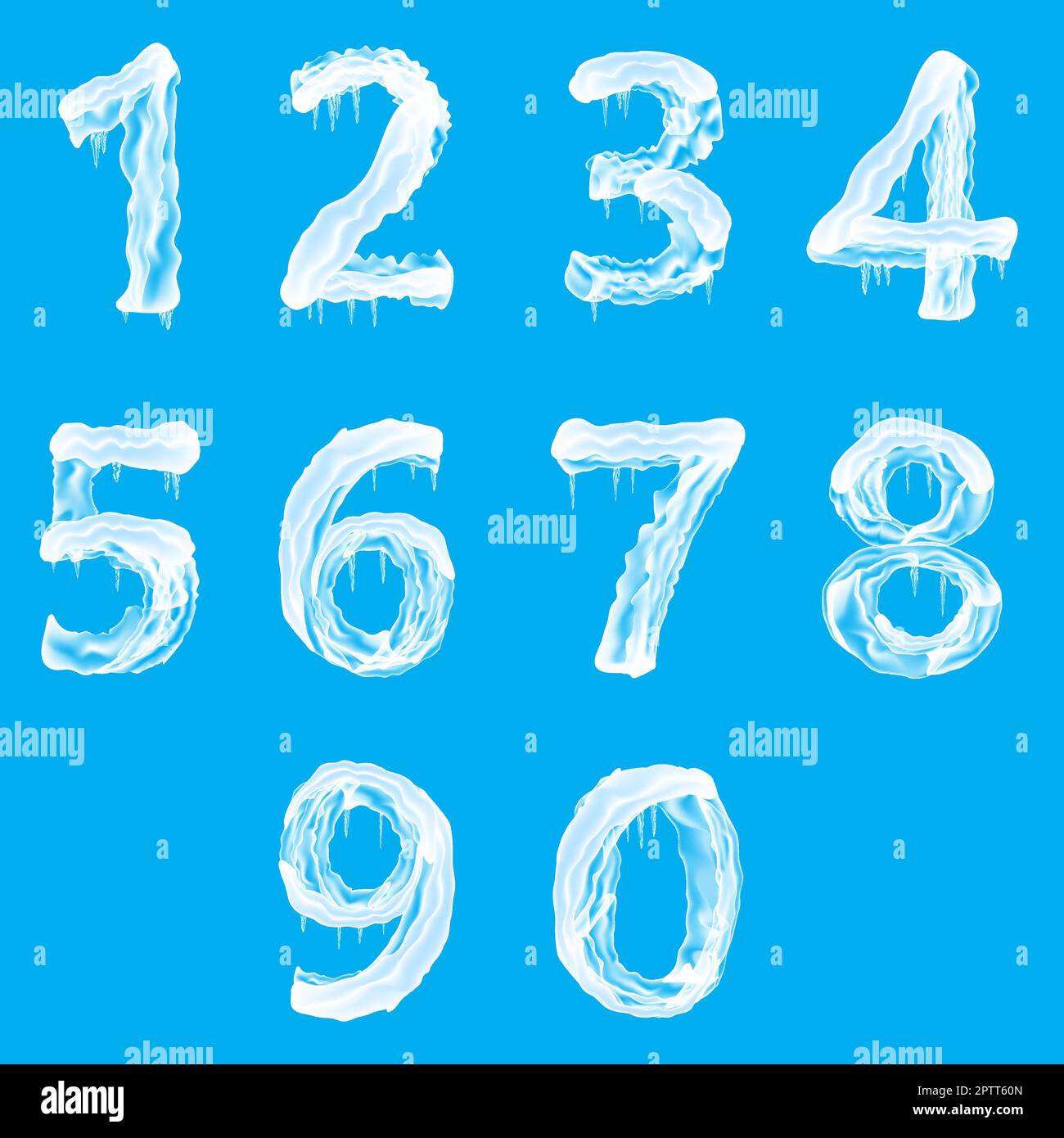 Snow Ice Cap with Numbers Isolated on Blue Background. Christmas Card