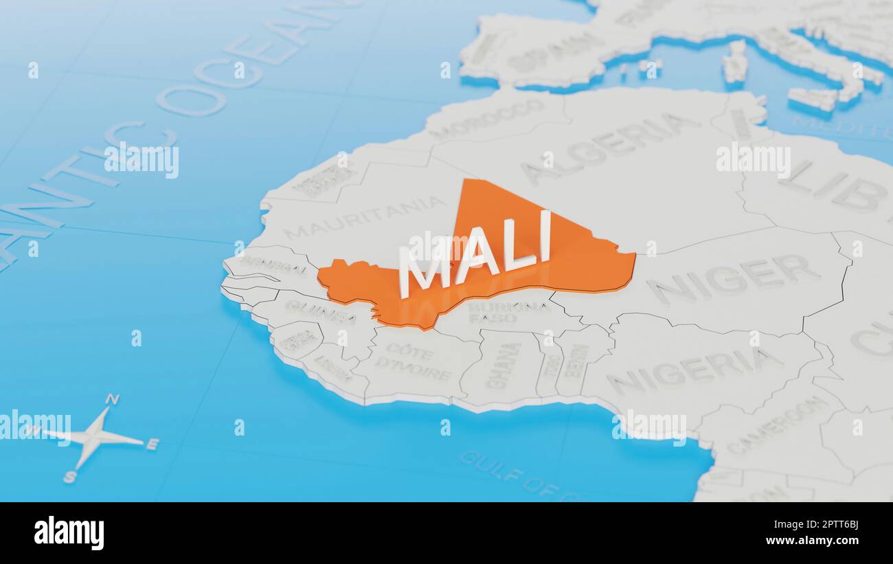Mali Highlighted On A White Simplified 3D World Map Digital 3D Render Mali Highlighted On A White Simplified 3d World Map Digital 3d Render 2PTT6BJ