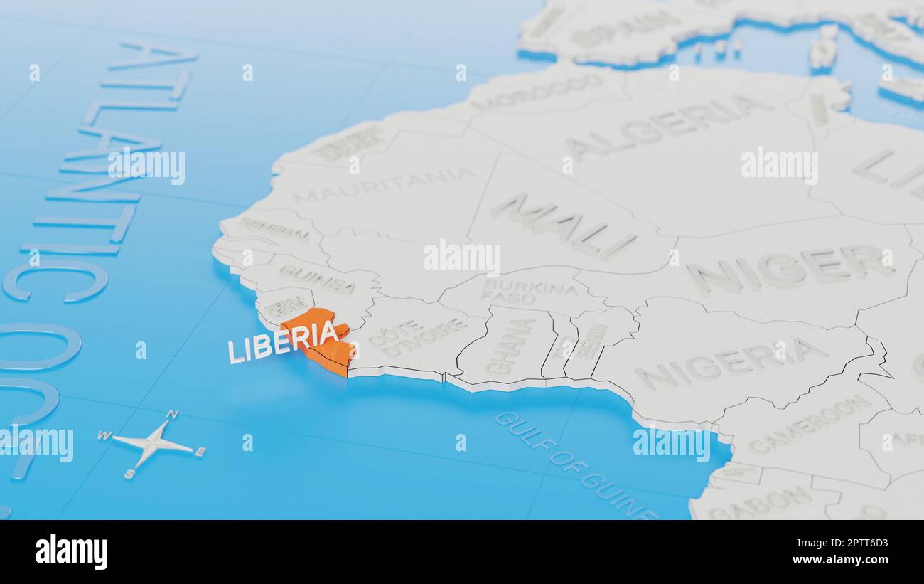 Liberia Highlighted On A White Simplified 3D World Map Digital 3D Liberia Highlighted On A White Simplified 3d World Map Digital 3d Render 2PTT6D3