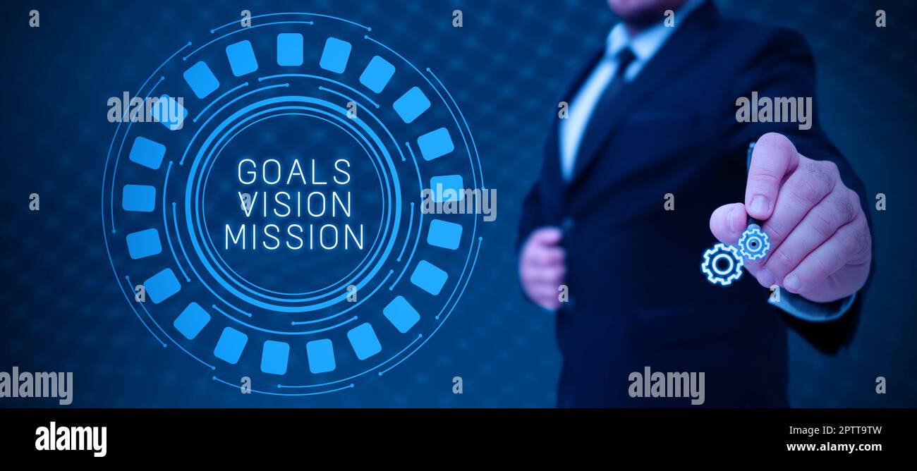Conceptual caption Goals Vision Mission, Word Written on practical ...