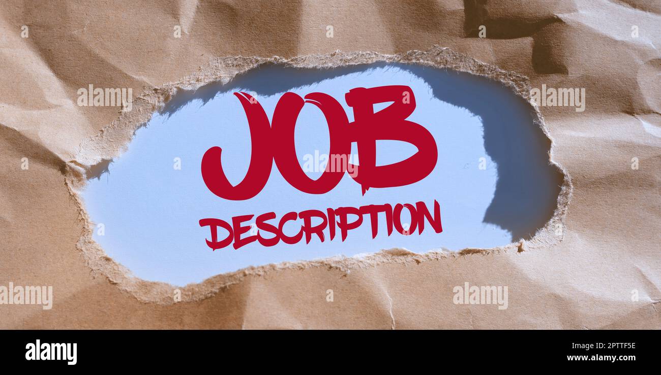 Text sign showing Job Description, Word for A document that describes the responsibilities of a position Stock Photo