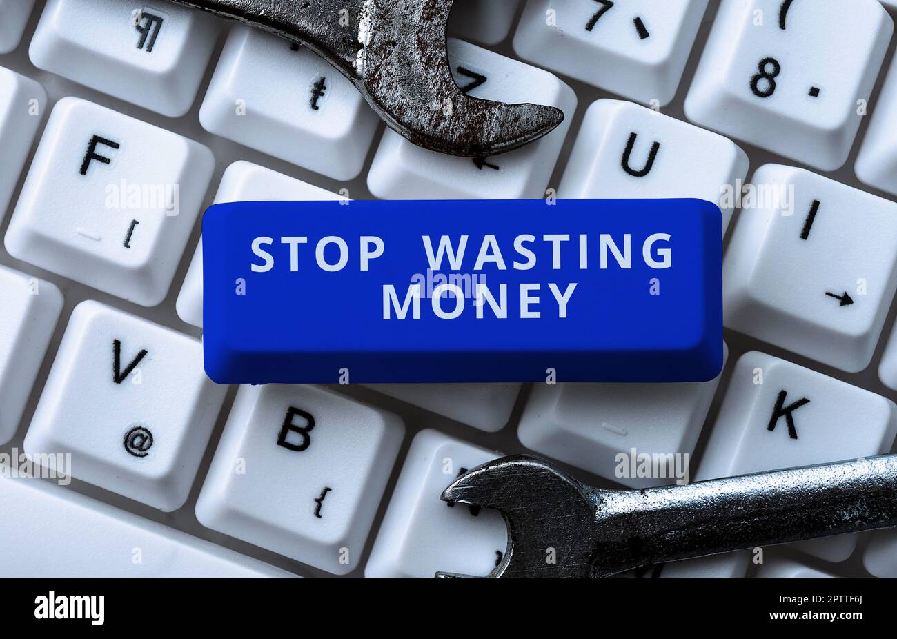 Sign displaying Stop Wasting Money, Concept advicing person or