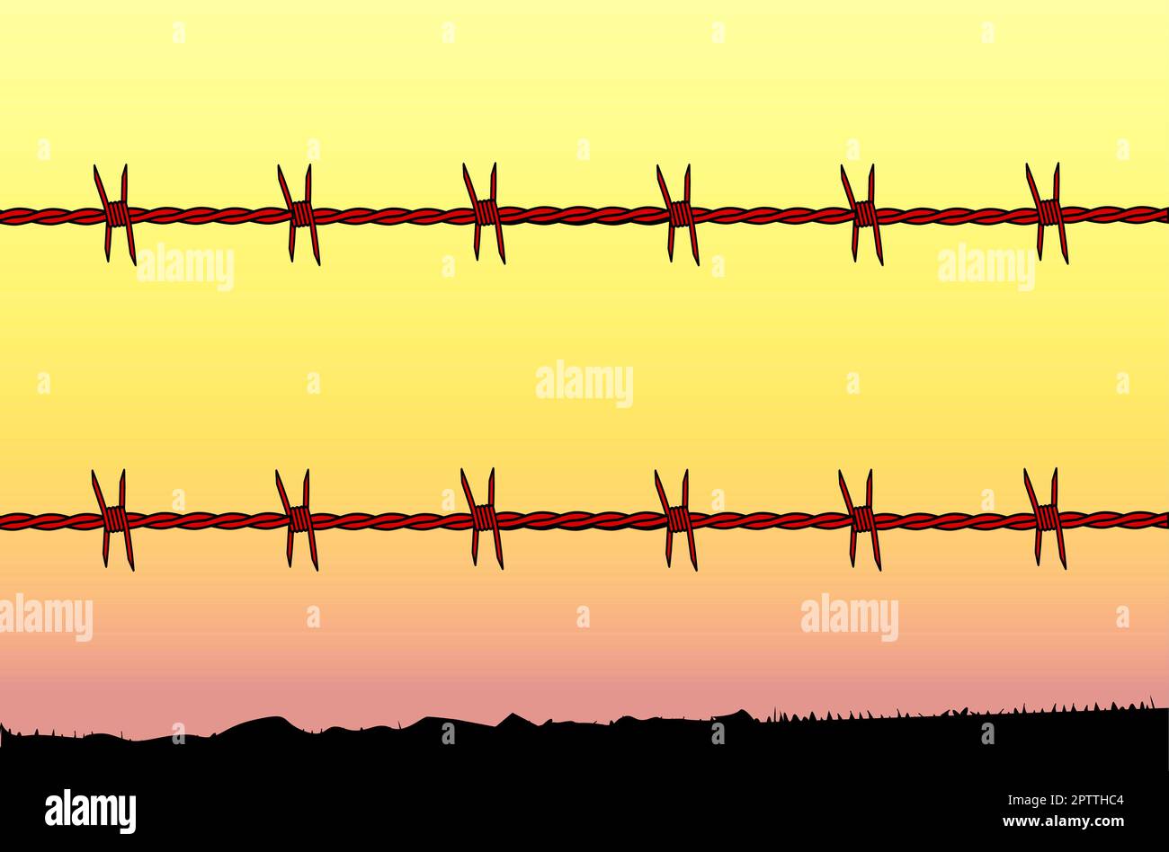 A barbed wire fence with a barren desert sunset in Mexico Stock Photo ...
