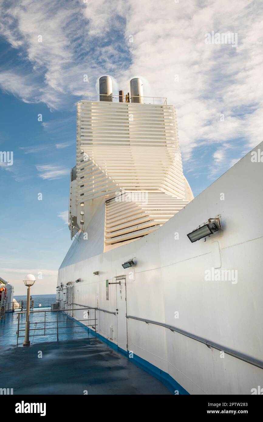 Mediterranean, GNV ferry from Genoa to Tangier, Boat funnel Stock Photo