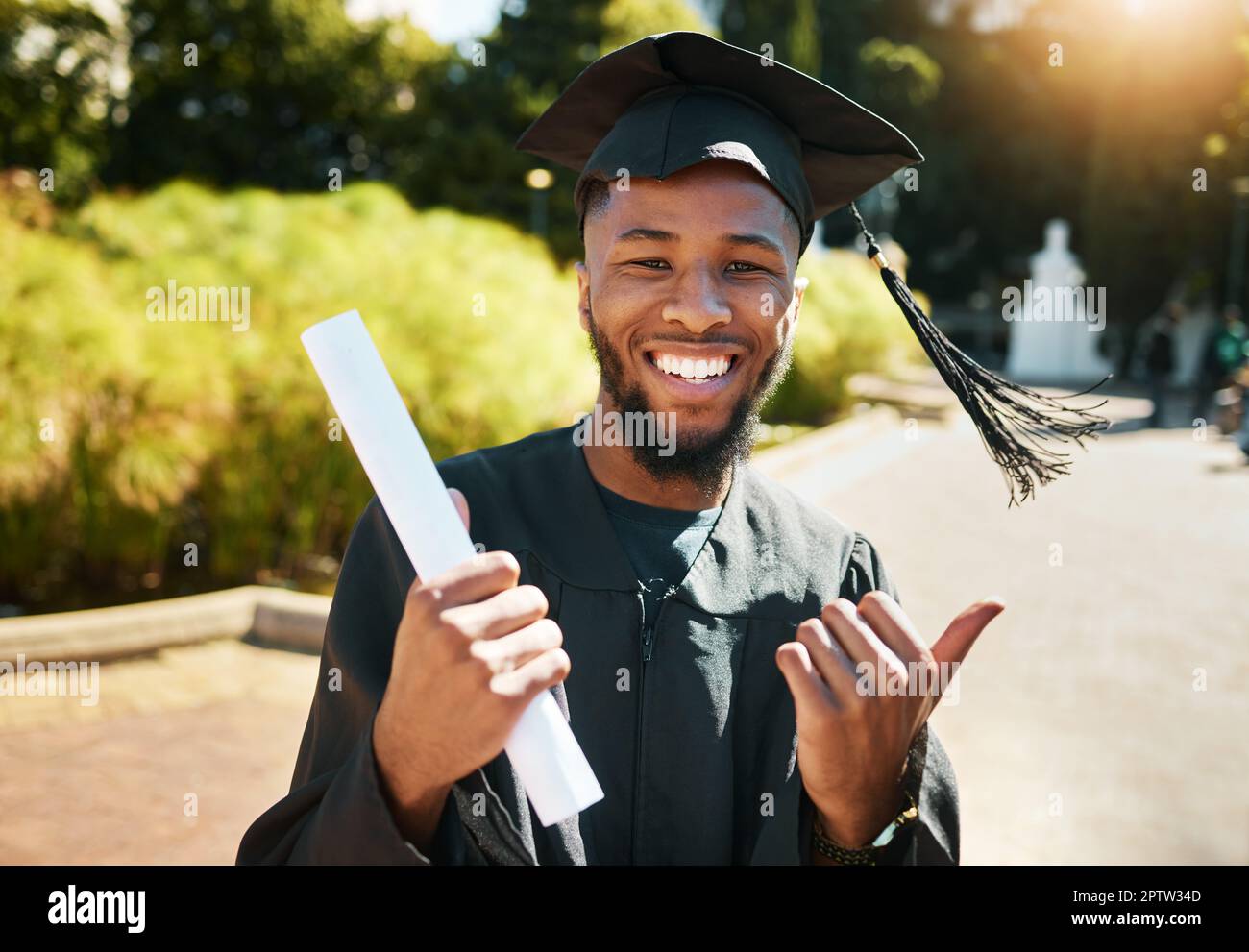 Student graduation, black man with certificate in outdoor park or portrait  of goal achievement in African university campus. Education success, happy  Stock Photo - Alamy
