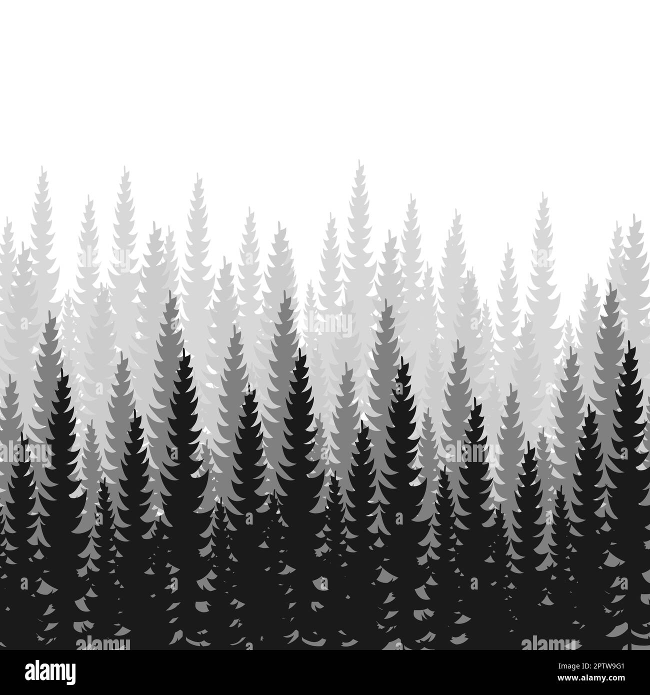 A vector silhouette illustration of a treeline of a densse forest
