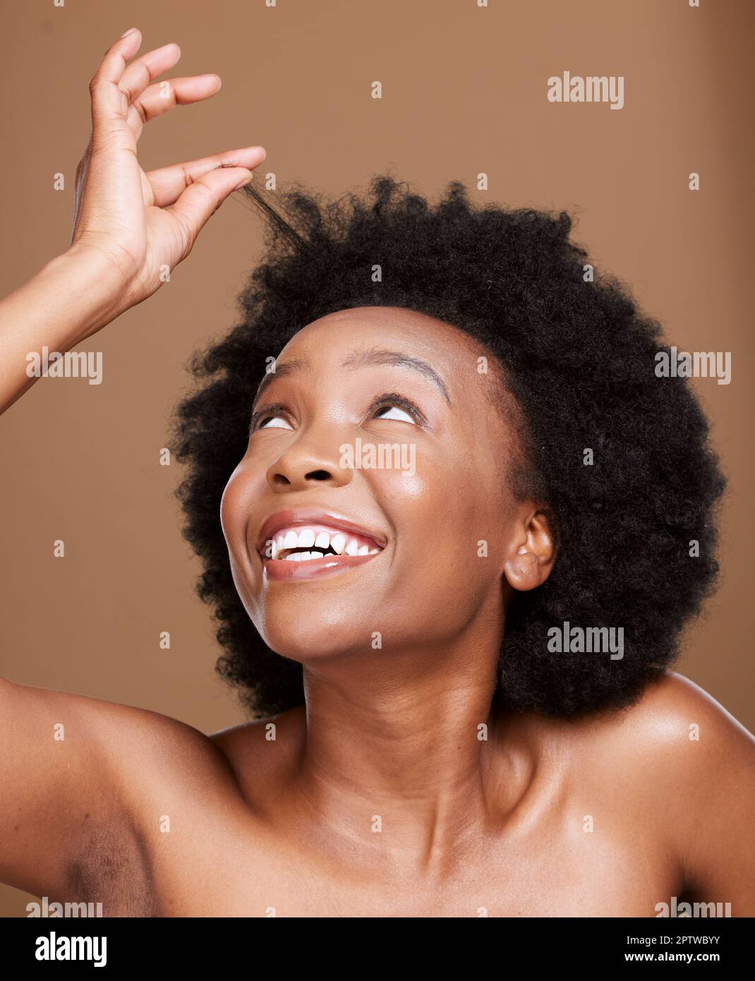 Black woman, hair health and cosmetics wellness with African afro  hairstyle, cosmetic and natural haircare treatment. Luxury spa mockup,  skincare beau Stock Photo - Alamy