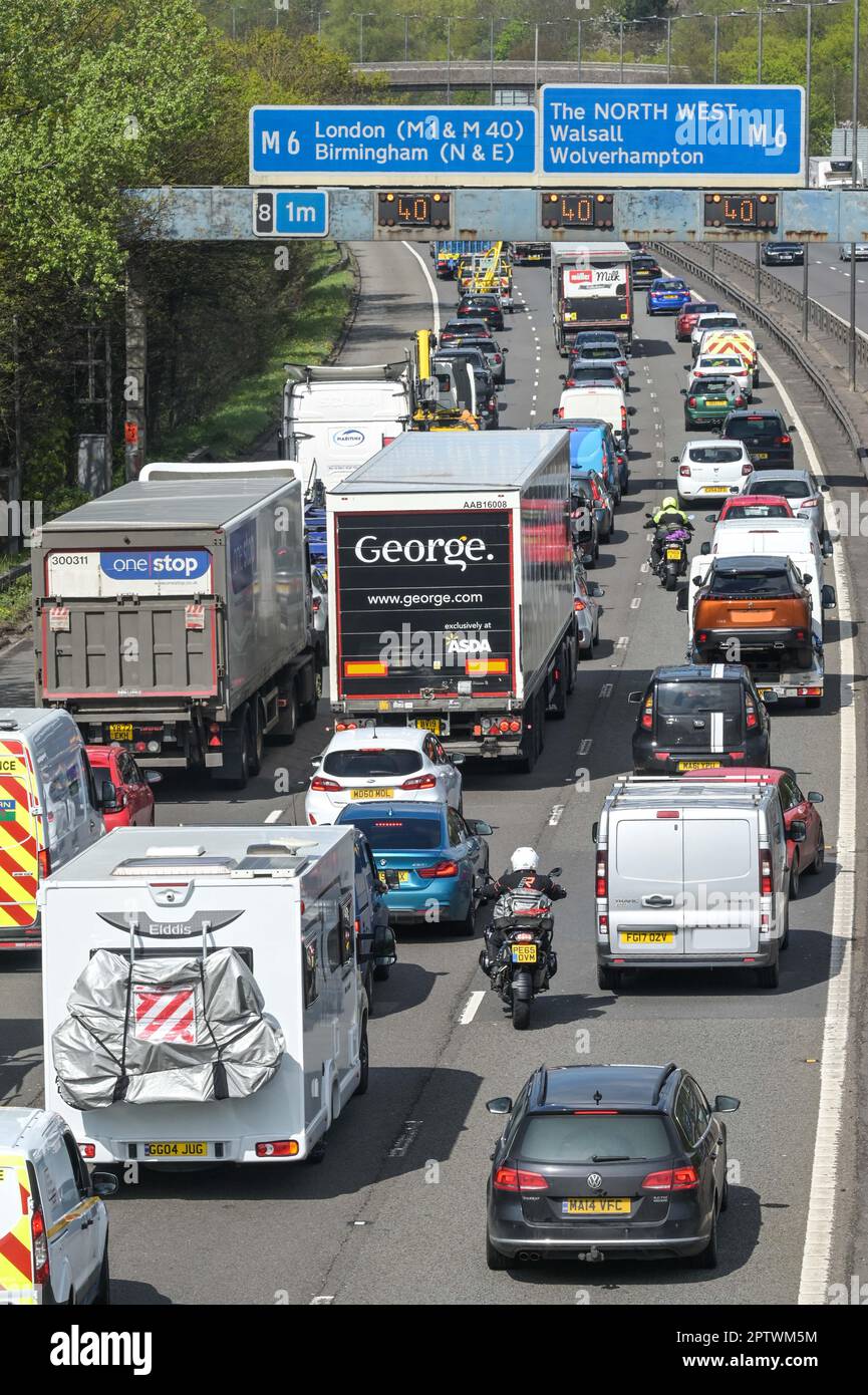 West Bromwich, West Midlands, 28th April 2023 Gridlocked traffic formed on the Northbound